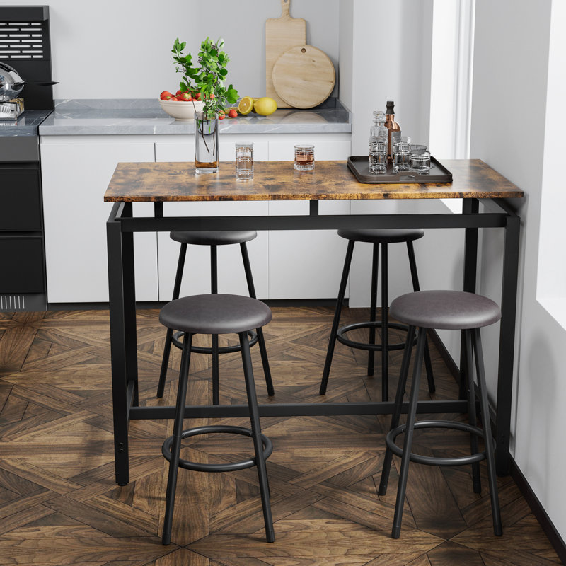 5-Piece Kitchen Counter Height Dining Table Set, Bar Table With 4 Dining Stools