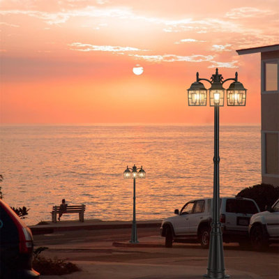 3-Head Outdoor Lamp Post Light With Dusk-To-Dawn Sensor, Waterproof Die-Cast Aluminum