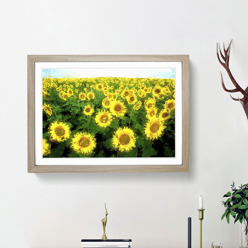 Yellow Sunflower Meadow - Picture Frame Painting Print, Oak Framed, 48cm H x 65cm W x 2cm D