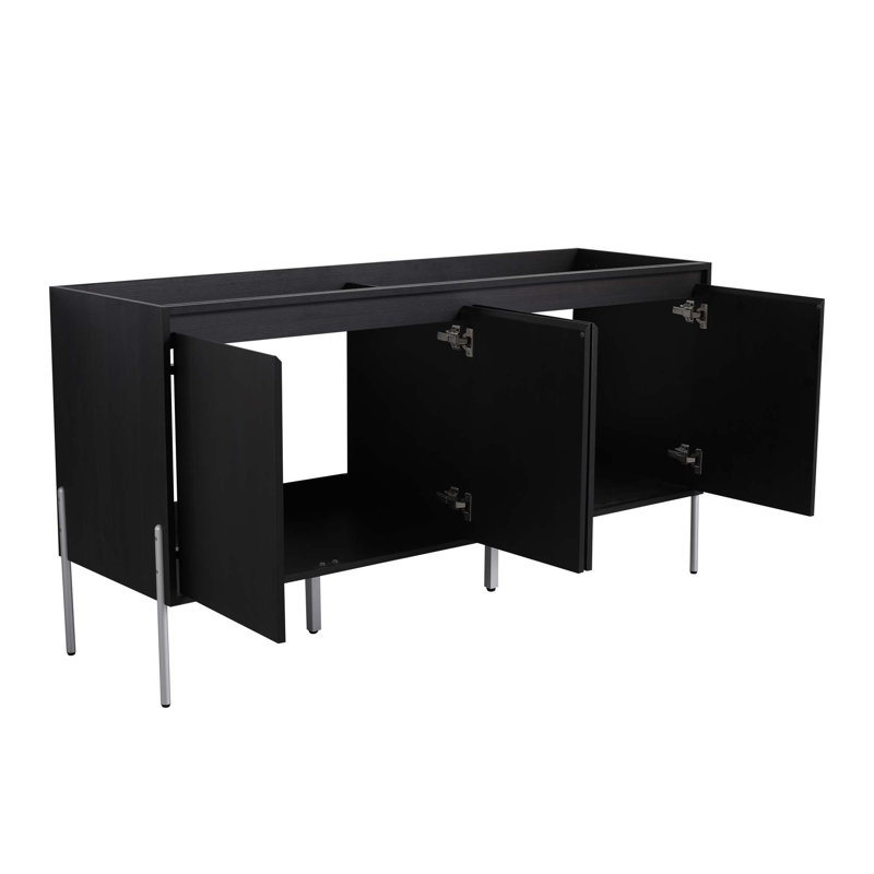 Meuble-lavabo autoportant et portes d'armoire à fermeture en douceur, à l'exception du lavabo, Noir