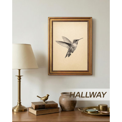 Vintage Gold Framed Hummingbird Wall Art, Minimalist Birds Sketch Canvas Print for Living Room Bedroom Bathroom, Farmhouse Animal Painting Home Decor Gift, 12x16 inch