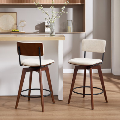 Della 26" Mid-Century Modern Linen Upholstered Swivel Counter Stools with Curved  Seat and Back
