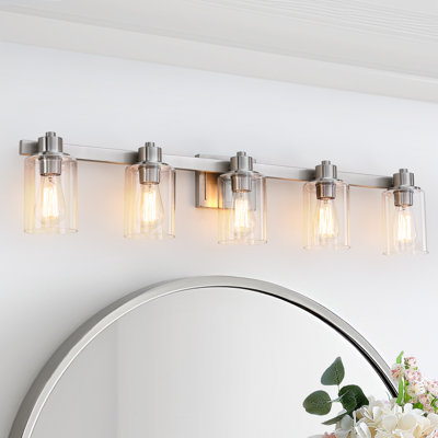 Éclairage pour salle de bain 40 '' nickel clair 5 lumières avec abat-jour en verre