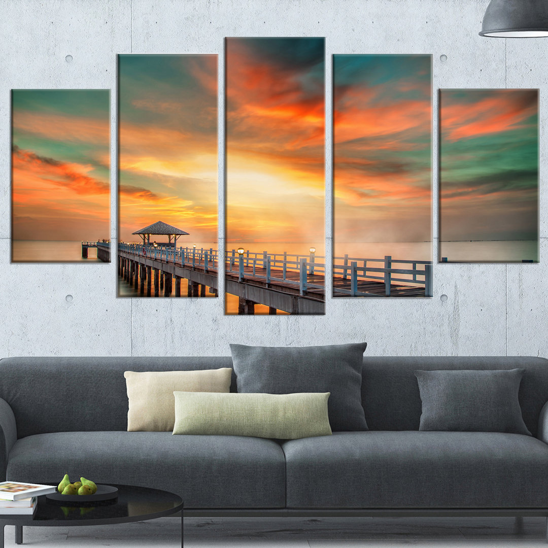 " Wooden Bridge Under Colorful Sky Sea Bridge " 5 - Pieces Design Art