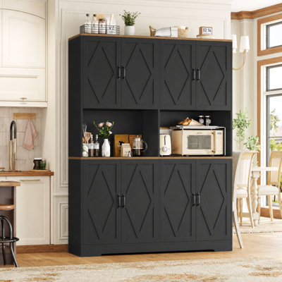 71''H Large Kitchen Pantry, Coffee Bar Cabinet With Microwave Shelf