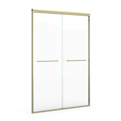 Porte de douche coulissante double de 72 pouces de hauteur, 44 à 48 de largeur, semi avec verre trempé de 1/4 de pouce de 6 mm, or brossé, cadre, largeur ajustable facile à installer, coins tampons Crash