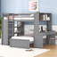 Lit mezzanine double avec lit simple autoportant, tablettes, bureau et garde-robe gris-130610184-130610186
