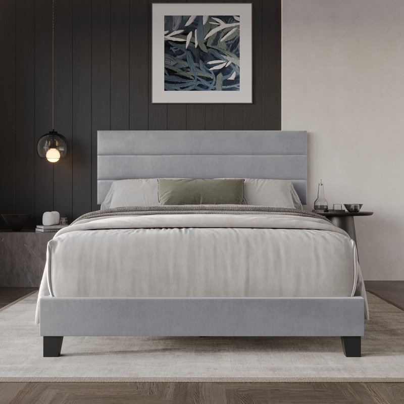 Mailiah Twin Upholstered Panel Bed, King, Silver Gray