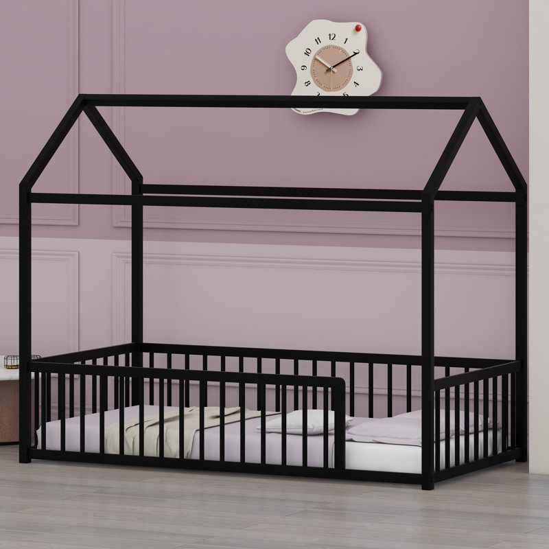 Lit de sol discret de style maison conçu pour les dormeurs indépendants, Lit simple, Noir