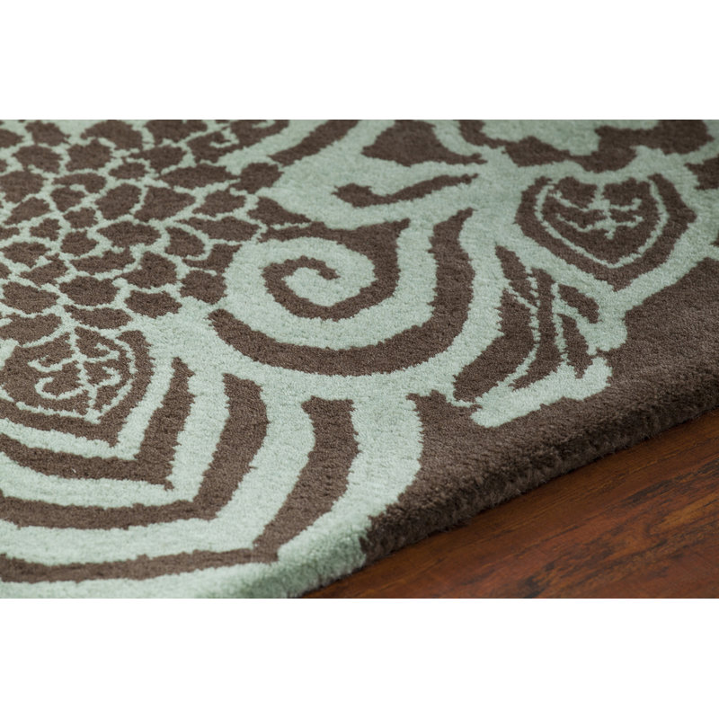 Tapis contemporain bleu / brun touffeté à la main Aschera, Rectangle 5 pi x 7 pi 6 po
