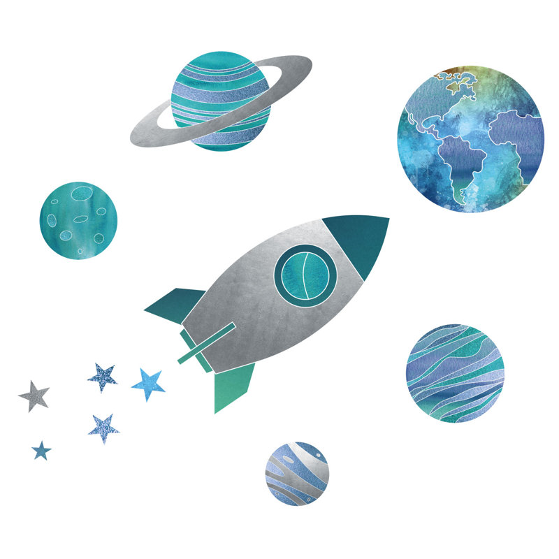 Rocket and Planets Wall Stickers, 71" H x 35" W