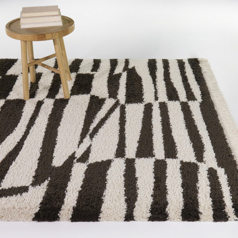 Parnassa Charcoal Modern Geometric Shag Area Rug, Rectangle 7'10" x 10'