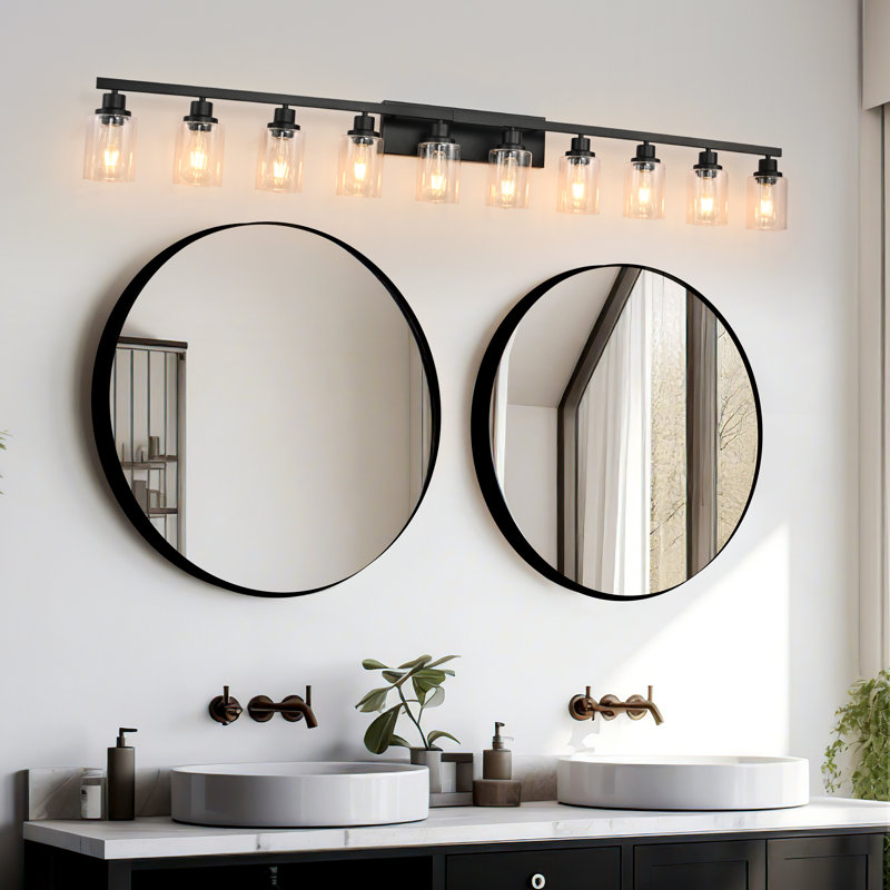 10-Light Bathroom Vanity Light with Clear Glass Shades for Vanity Mirror, Bathroom, or Bedroom, Matte Black, 10