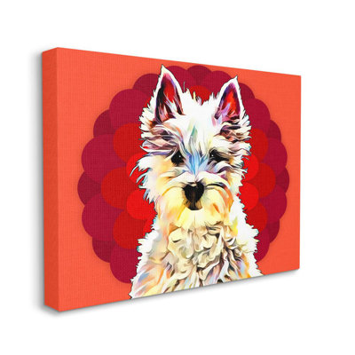 «Colorful Westie Dog Over Motif Pop Art Pet» par Kim Curationa - impression d'art graphique sur bois