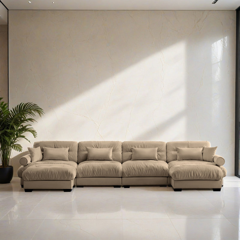 Canapé-lit modulaire 6 pièces pour salon, Velours brun clair