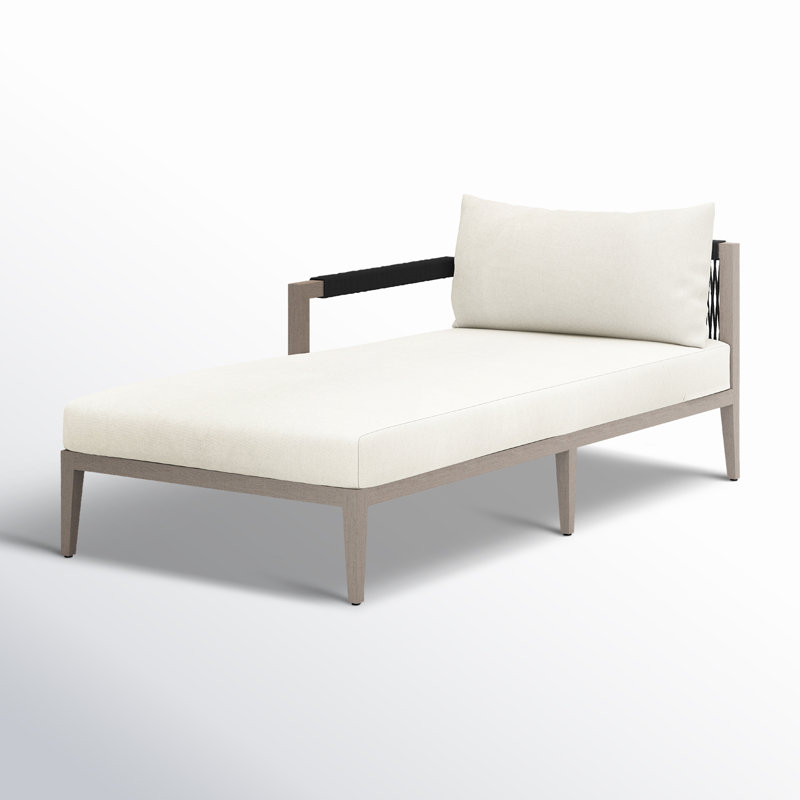 Kristine Outdoor Teak Wood Chaise Lounge , Cushion Included, Polyester Blend Ivory, Weathered Gray/Dark Gray