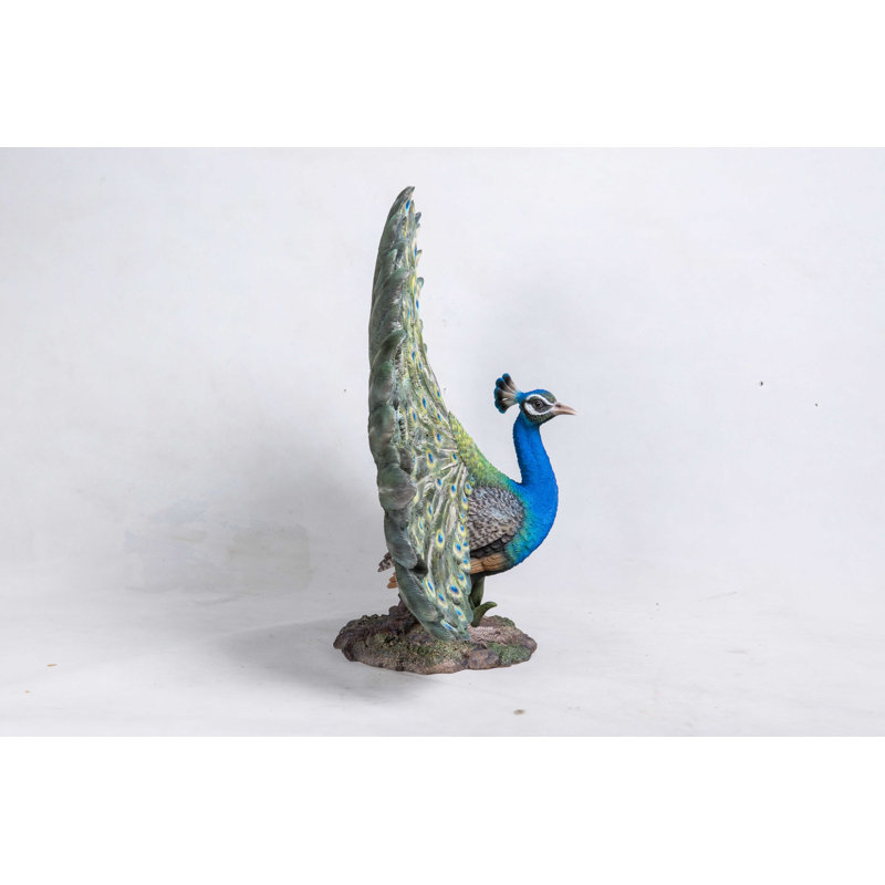 Peacock with Feathers Out Statue
