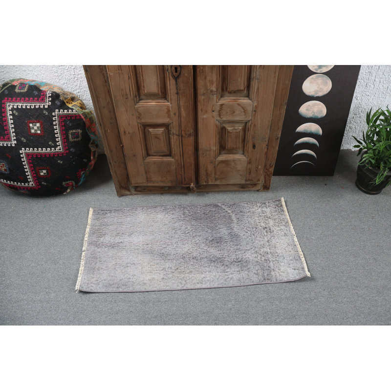 Handcrafted Vintage Turkish Rug in Gray Gradient Perfect for Enhancing Your Entryway Decor