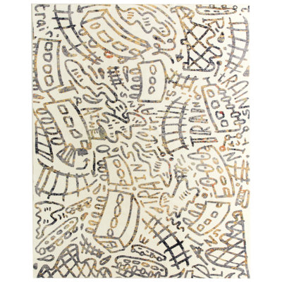 Merzglyphs by Katie Merz Railroad Ivory Train Machine Washable Area Rug