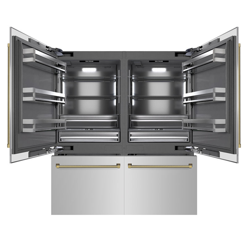 ZLINE Autograph 72 in. Built-In Refrigerator w/ Gray Interior and Polished Gold Helix Handles, Gold