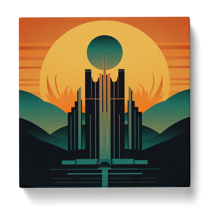 Art Deco Sunset Minimalism - Print, 35cm H x 35cm W x 3cm D