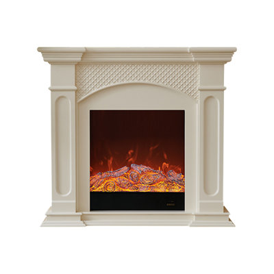 Beige Solid Wood Electric Fireplace