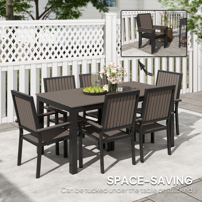 Outsunny 6 Seater Garden Dining Set with Stackable Chair Brown, Black/Brown