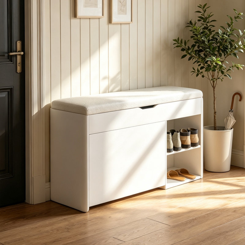 Entryway Shoe Bench with Hidden Cabinet