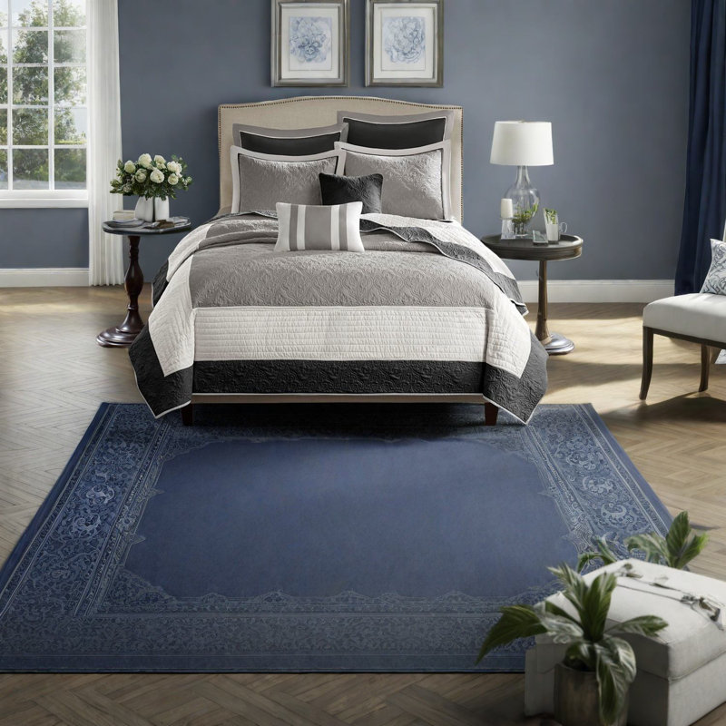 Ensemble de literie luxueuse en coton 7 pièces, courtepointe à médaillon noir pour le confort de la maison