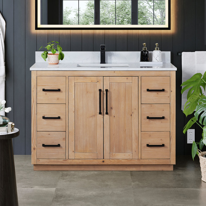 Cicero 48" Single Bathroom Vanity with Grain Engineered Stone Countertop without Mirror
