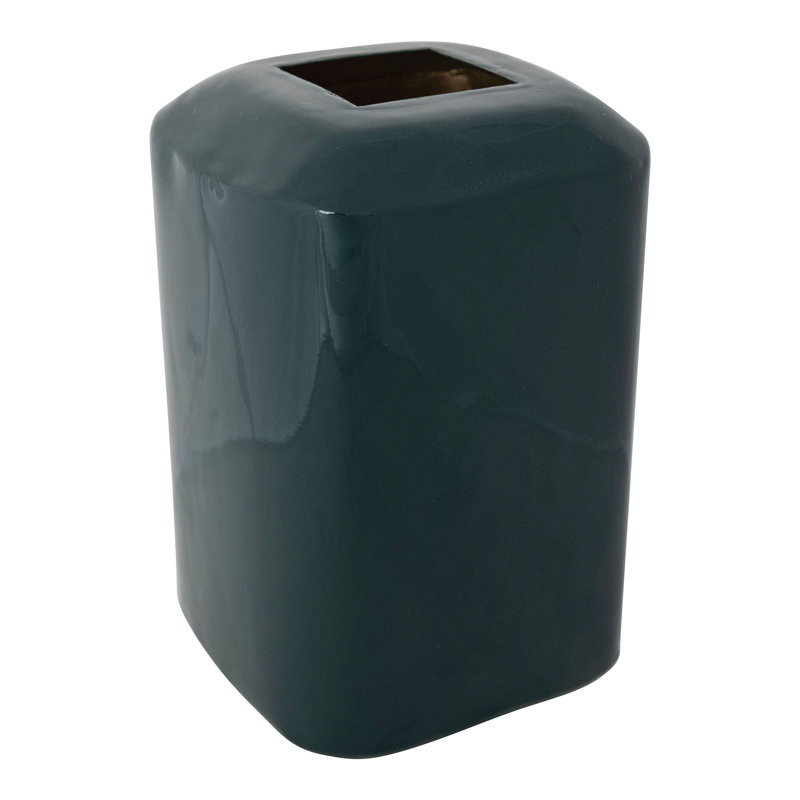 Square Enameled Metal Vase, 10" H x 6.25" W x 6.25" D, Green