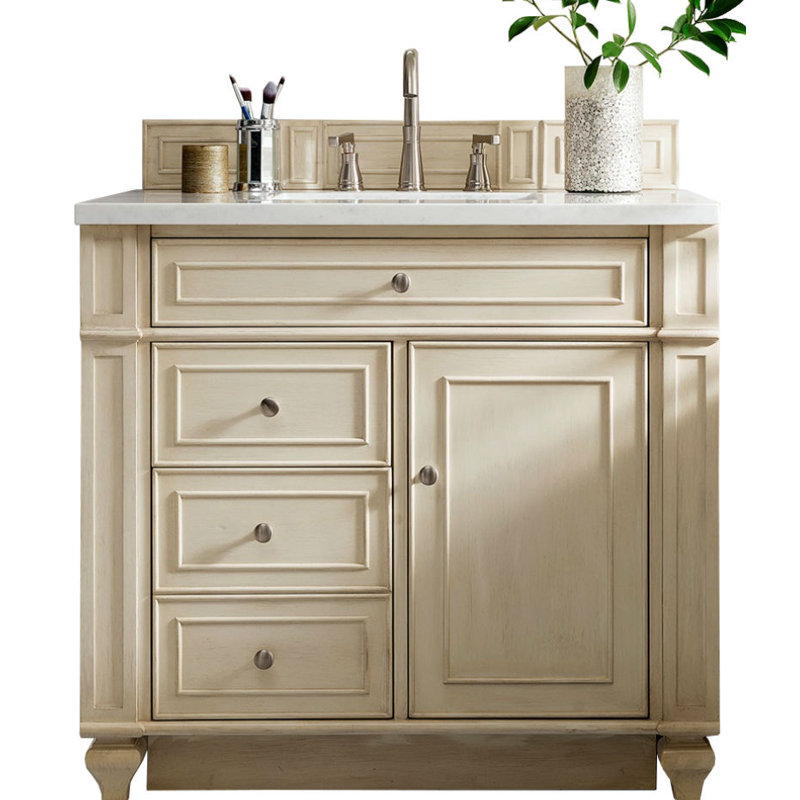 Bristol 36'' W Single Vanity, White Zeus, Whitewashed Walnut, 8" Widespread