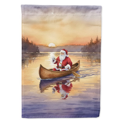 Santa Claus Canoeing at Sunset Christmas House Flag