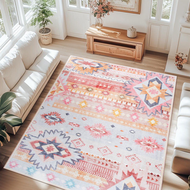Wymond  Machine Washable Moroccan Area Rug Aztec Geometric Carpet With Non-Slip Backing, Rectangle 5' x 8'