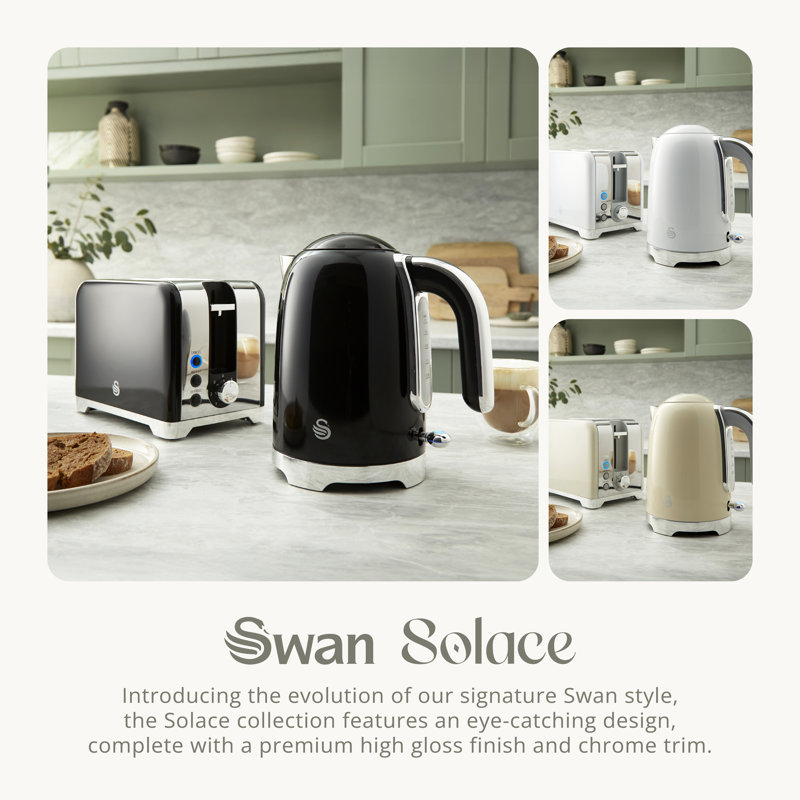 Swan Solace Cordless Kettle, Premium with a High Gloss Finish, Fast Boil, 360-Degree Base, Removable Limescale Filter, 1.7 Litres, 3000W