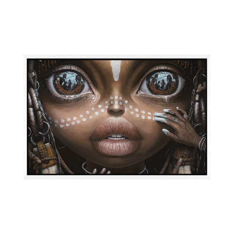 Beauty Will Save The World I by Adrian Borda - Painting on Canvas, White Framed, 66.04cm H x 101.6cm W x 3.81cm D