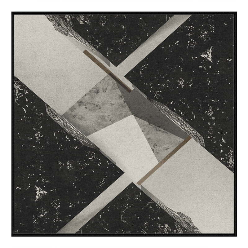 Soft Plush Eakes Modern Rustic Geometric Area Rug in Gray – Black Binding, 6' Square