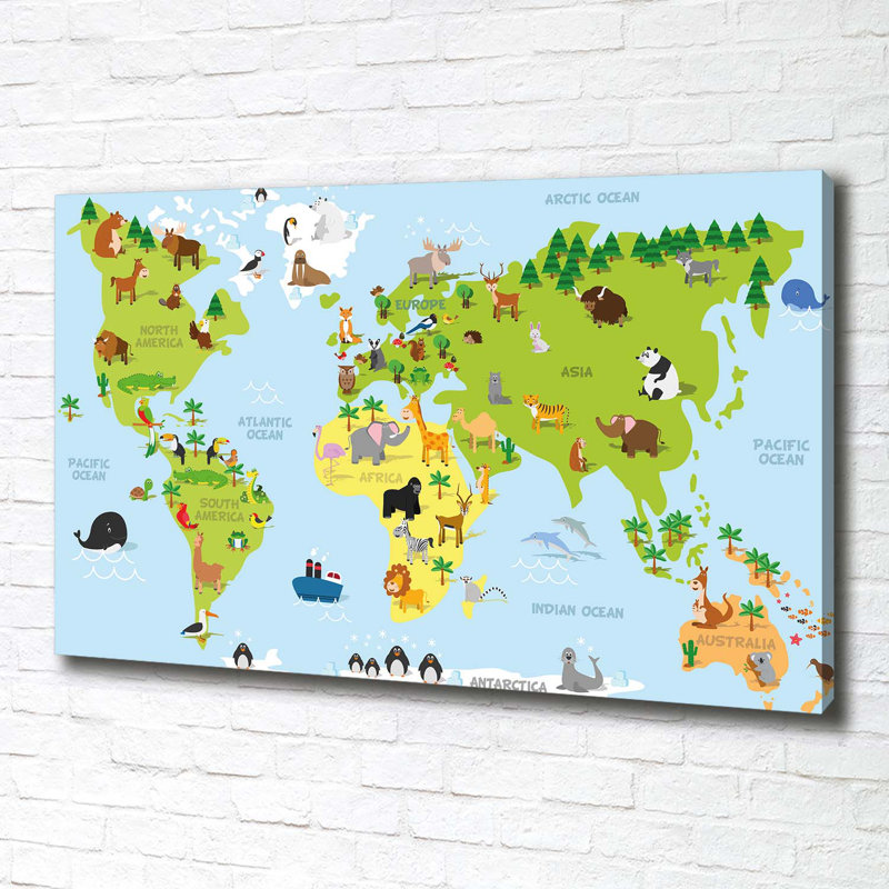 Map Of Animals - Wrapped Canvas Print