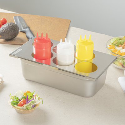 Squeeze Bottle Holder Top 1 Count 12.79 x 7.09 x 0.39 Inch Stainless Steel Condiment Organizer - Dishwasher-Safe Durable Kitchen Bottle Organizer - Silver