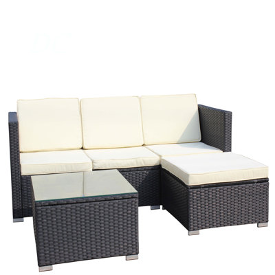 Outdoor Garden Patio Furniture 5-Piece PE Rattan Wicker Cushioned Sofa Sets And Coffee Table, Patio Furniture Set;Outdoor Couch ( Beige Cushion)