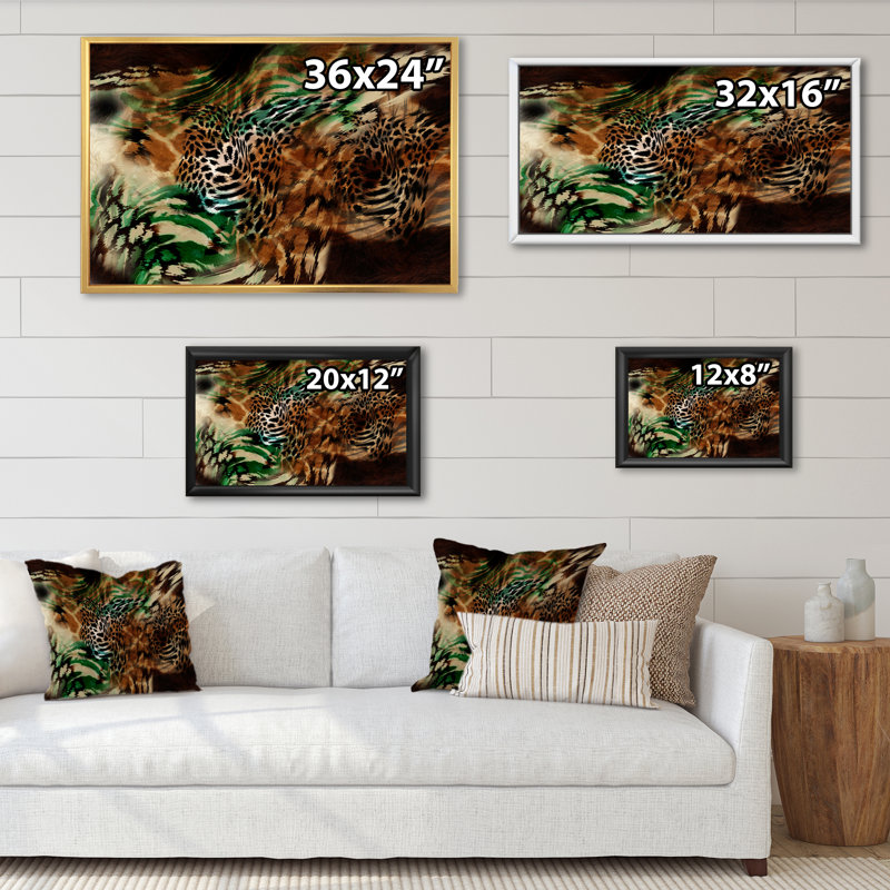 Léopard et tigre VII - décoration murale moderne encadrée, H 24 po x l 36 po x P 1 po, Cadre flottant blanc