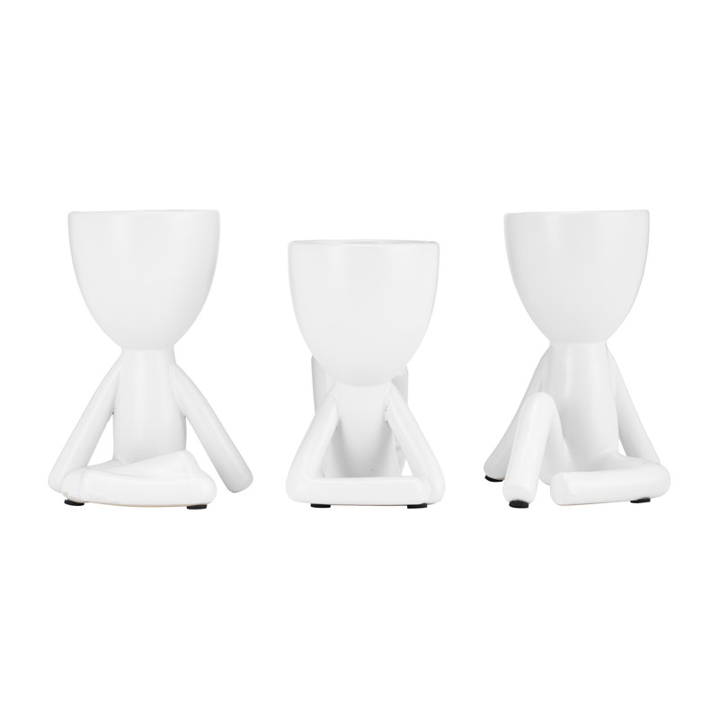 Ceramic Abstract Figurine Sculptures, Set of 3, White