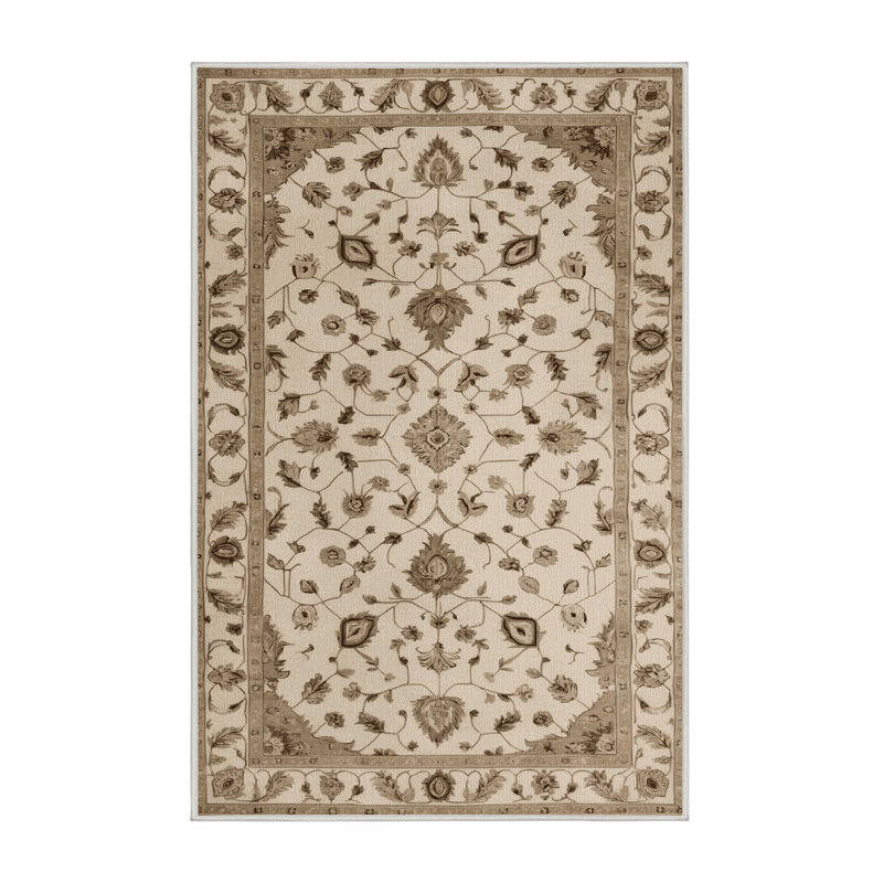 Tapis beige Tabriz lavable à la machine, Rectangle 4pi x 6 pi