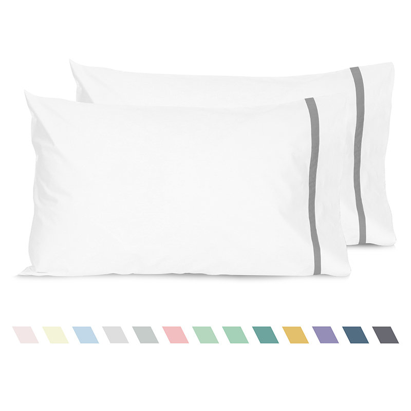 Striped 100% Cotton Percale Pillowcases Open Pillowcases Set, Dark Gray, King