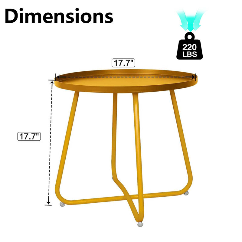 Metal Patio Table Outdoor Round Side Tables, Gold