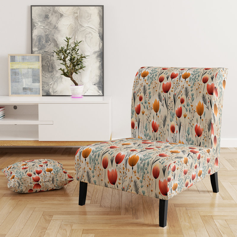 Meadow Floral Pattern I - Upholstered Cottage Accent Slipper Chair