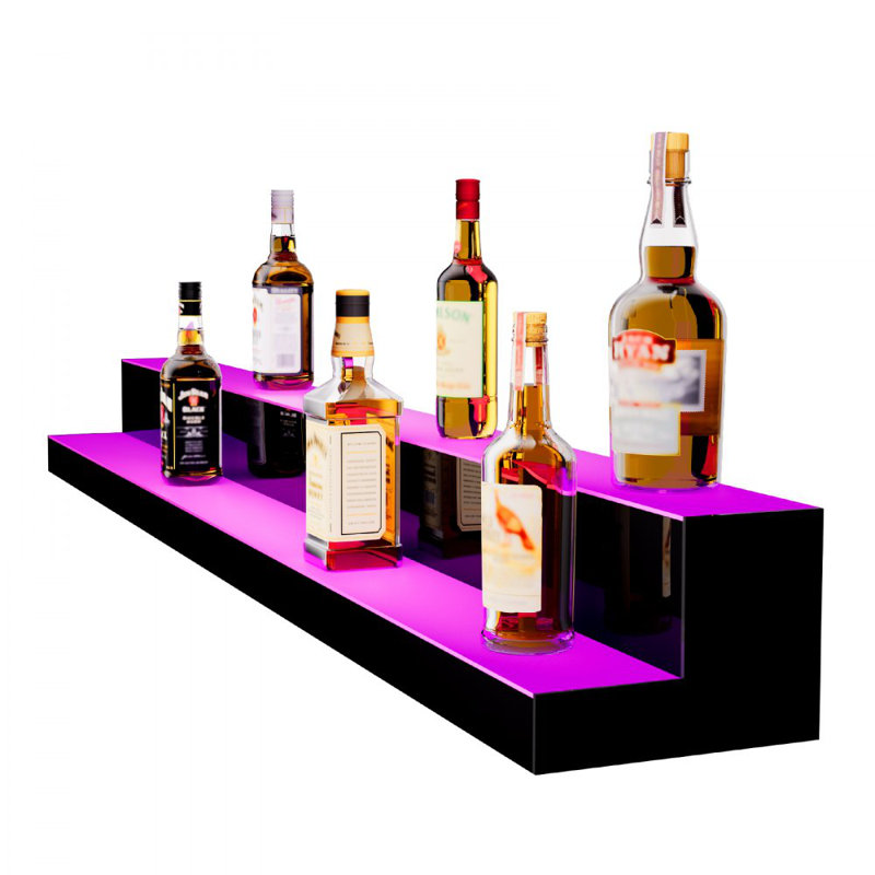 LED Lighted Liquor Bottle Display Bar Shelf RF & App Control 2-Step, 6" H x 60" W x 8" D