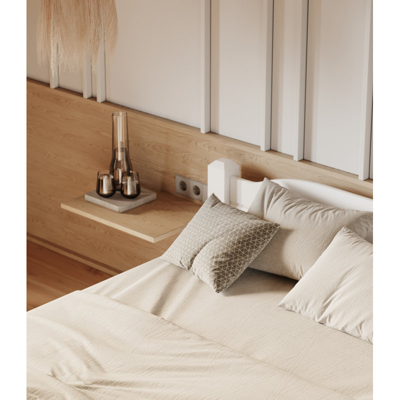 Vaill Solid Wood Bed, White, European Kingsize (160 x 200cm)