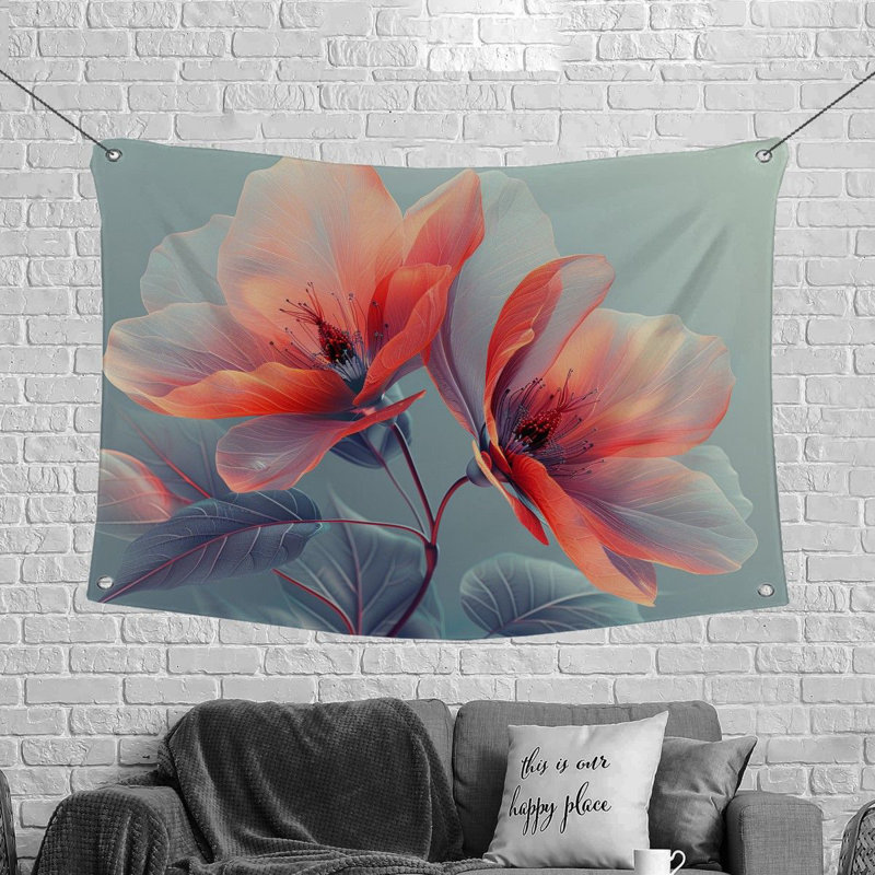Tapisserie murale fleur - décoration murale nature, H 88 po x l 104 po
