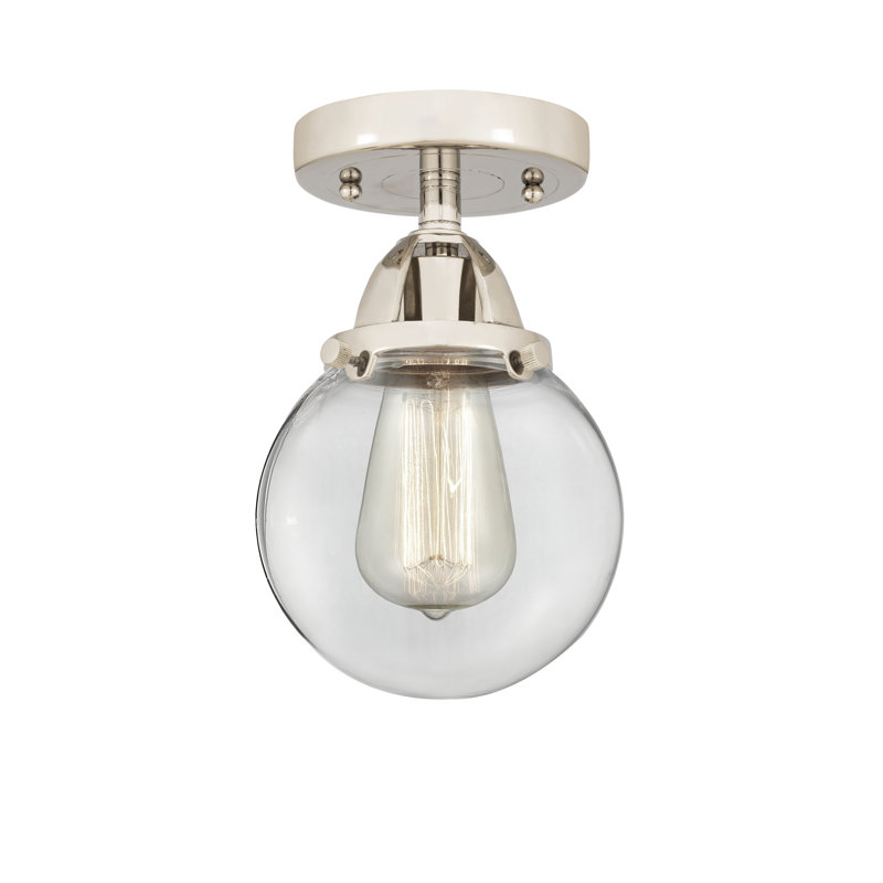 Glass LED Semi Flush Mount, 9.25" H x 6" W x 6" D, Clear, Polished Nickel
